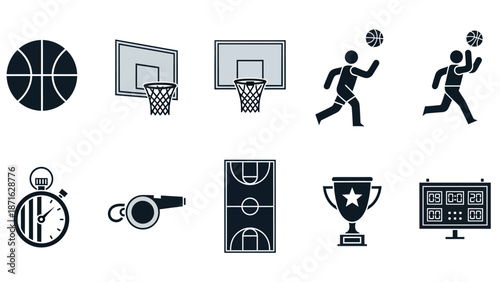 Vector icons Collection of Basketball Icons and Sports Equipment for Game Design. EPS Editable
