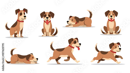 Vector icons Collection of Cute Cartoon Dog Poses and Actions. EPS Editable