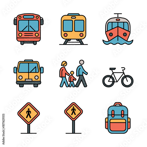 Various transportation modes and travel accessories