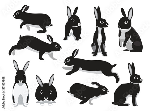 Rabbit Black Britannia Petite Various Poses Cartoon Character