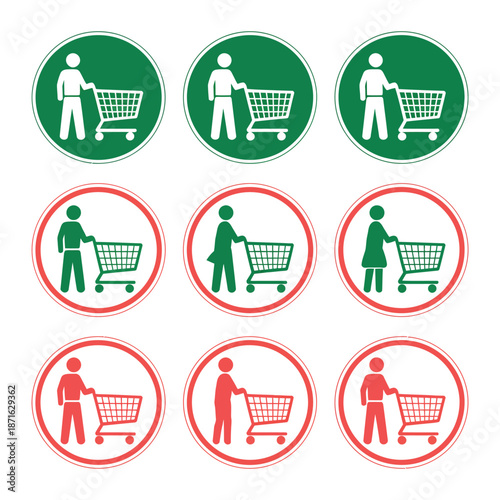 Collection of signs indicating allowed and prohibited shopping