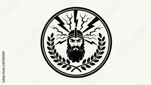 Ancient Greek Warrior Emblem with Lightning and Laurel Wreath.