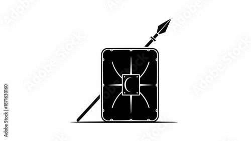 Ancient Roman Shield and Spear Icon.