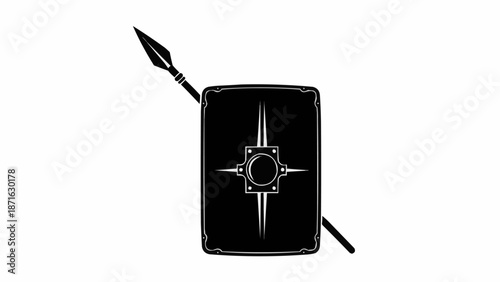 Ancient Roman Shield and Spear Illustration.