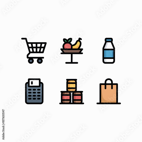 Grocery shopping icons set