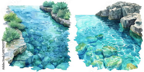 crystal clear lagoon watercolor vector illustration