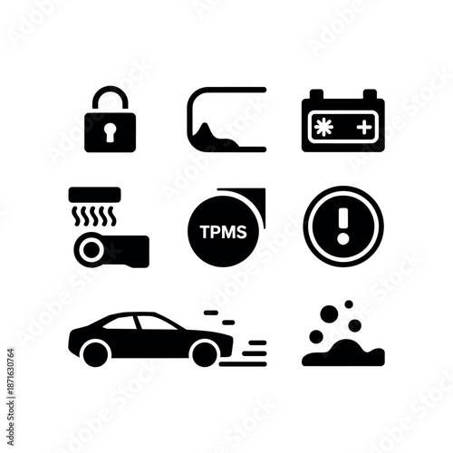 Car warning icons indicating various issues and alerts