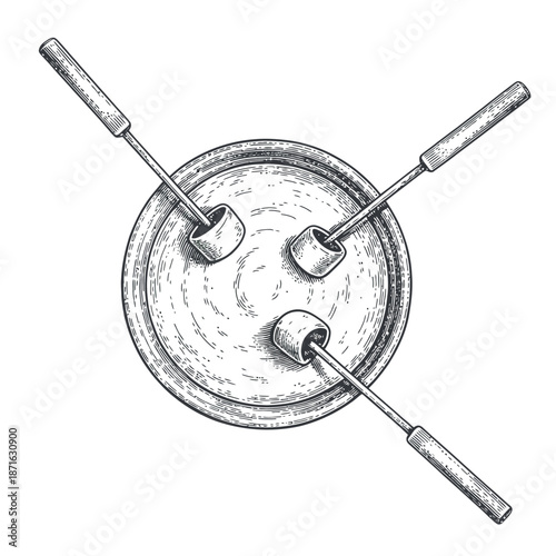 Three fondue forks in a pot