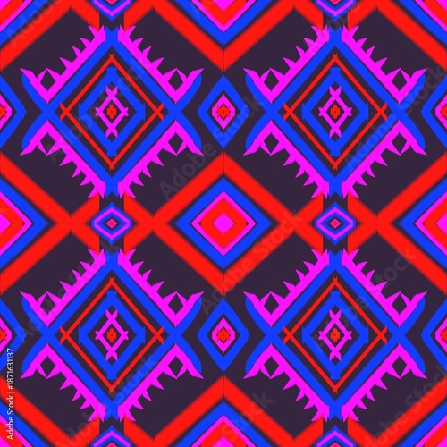 Seamless geometric pattern with colorful abstract shapes for decorative wallpaper and fabric design