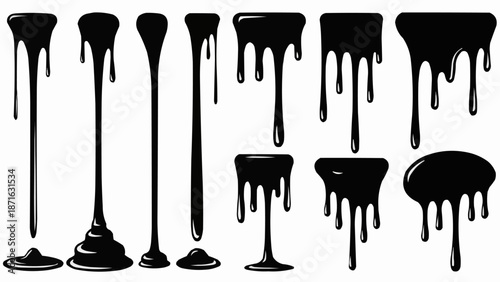 Black paint dripping and flowing abstract shapes.