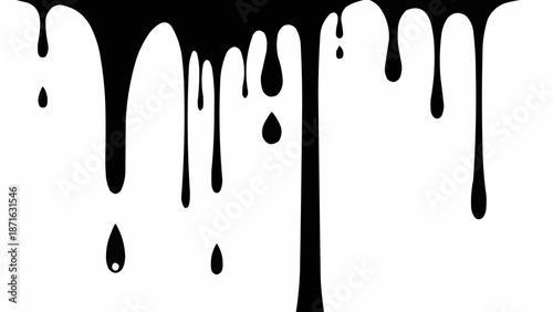 Black paint dripping down on a white background.