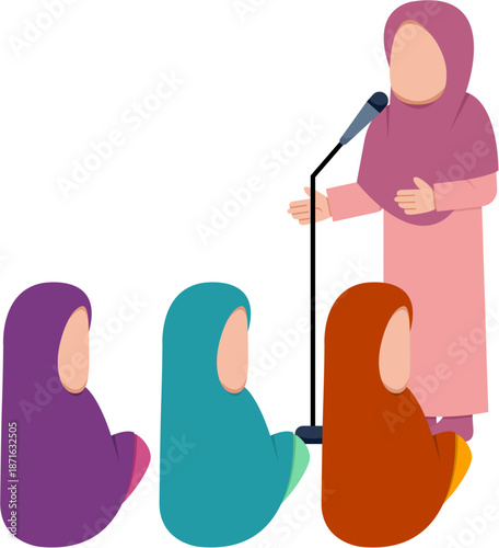 Muslim Woman Giving Speech Illustration