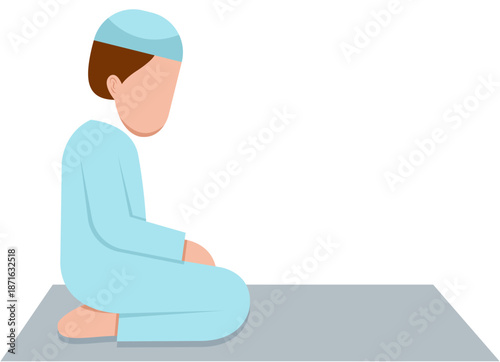 Muslim Man Praying On Prayer Mat