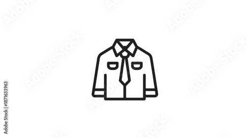 Simple line art icon of a formal collared shirt with a tie, representing business attire, professionalism, or uniform.