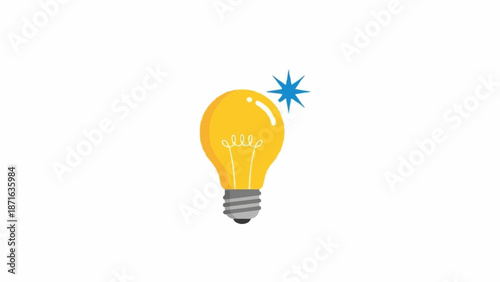 Bright yellow incandescent light bulb with a blue starburst.