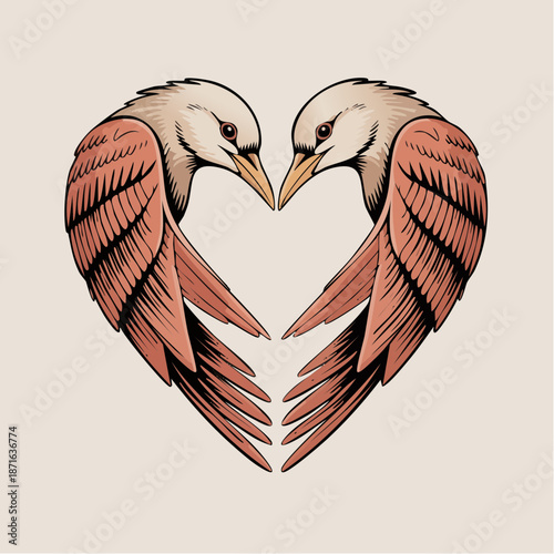 two hearts, one flight: mirrored wings of devotion in a quiet ballet of feathered symmetry and soulful connection