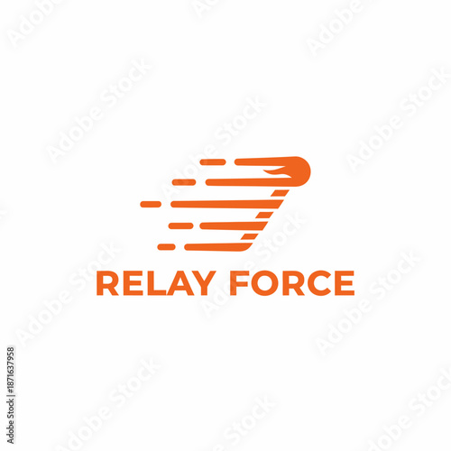 Relay Force Logistics Logo with Abstract Orange Speed Lines Icon for Fast Delivery Service