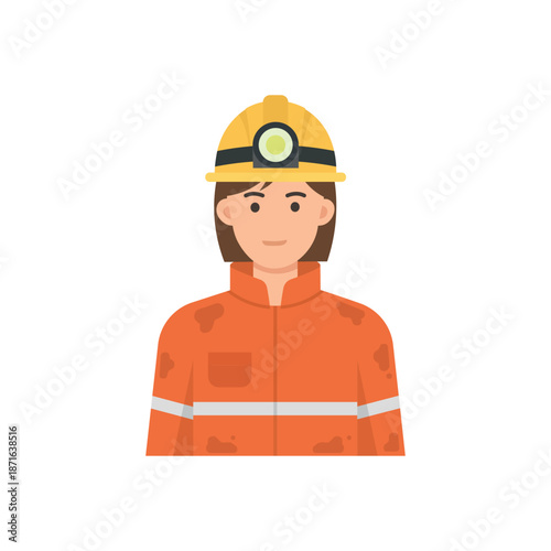 Professional Female Miner Avatar with Yellow Safety Helmet and Headlamp