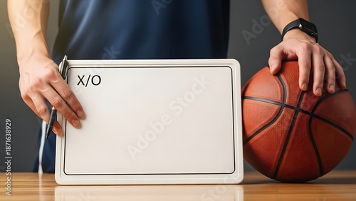 Basketball: Coach Holding Tactics Board With Copy Space