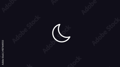 Minimalist white crescent moon icon on dark background, simple celestial symbol for night mode, sleep, or bedtime UI element