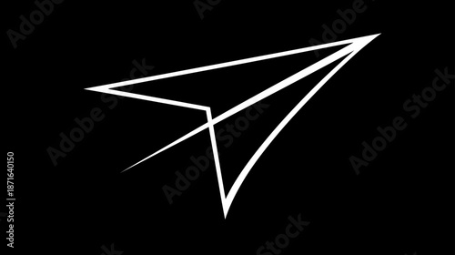 Minimalist white outline paper airplane icon on black background, symbolizing communication, sending messages, and digital navigation.