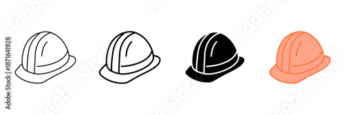 Set of minimalist hard hat icons with transparent background, depicting safety helmets for construction sites, industrial worker protection, and building projects, vector illustration