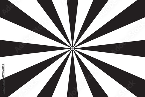 Sun ray light. Sun rays background. Radial burst. Sunburst black pattern isolated on white background. Beams line. Radiate sunlight. Comic effect texture. Retro pop art stripe. Vector illustration