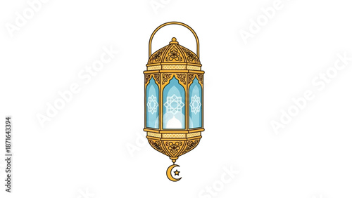 Ornate gold and blue lantern with crescent moon design