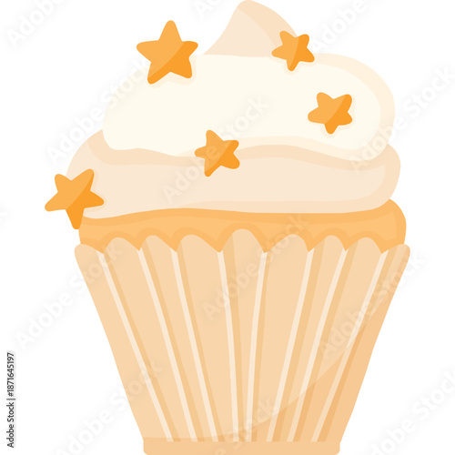 Vanilla cupcake with cream frosting and star sprinkles