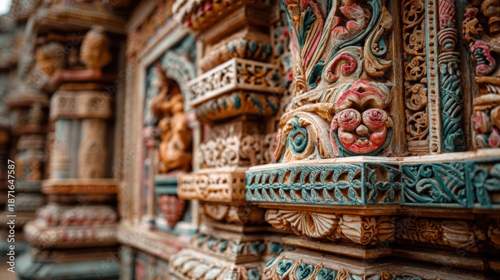 Obraz premium Intricate temple carvings detailed architecture