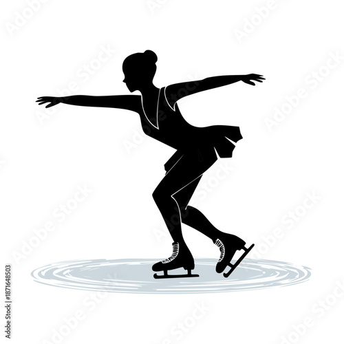 フィギュアスケートをする女性のシルエット 躍動感あるスポーツのベクターアイコン、ピクトグラム