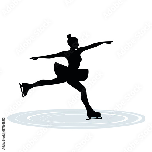 フィギュアスケートをする女性のシルエット 躍動感あるスポーツのベクターアイコン、ピクトグラム