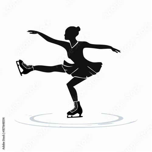 フィギュアスケートをする女性のシルエット 躍動感あるスポーツのベクターアイコン、ピクトグラム