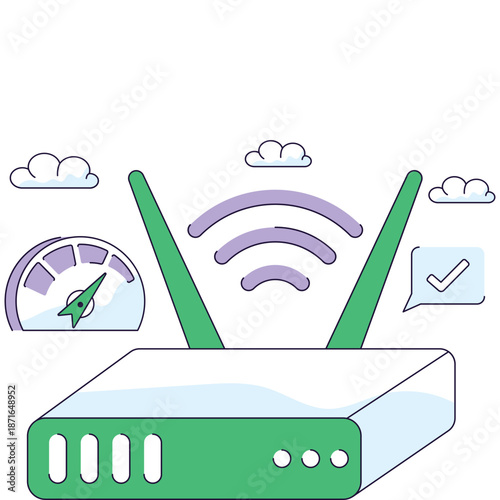 Wireless Router with Speedometer and Wi-Fi Signal
