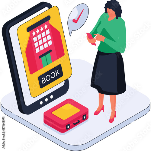 Woman booking a hotel room on her mobile device