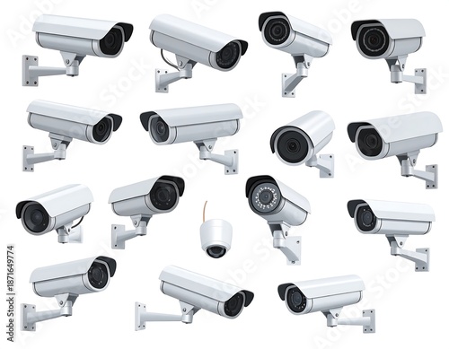 Security cameras on white background