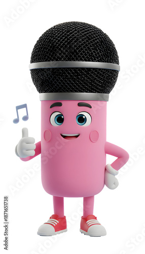 Cute Pink Microphone Character Giving Thumbs Up Isolated on transparent Background