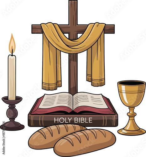 Christianity Holy Bible Cross Bread Wine Candle