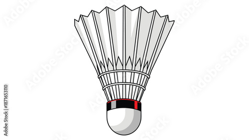 A detailed and realistic vector illustration of a white badminton shuttlecock with a red and black band, isolated on a white background.