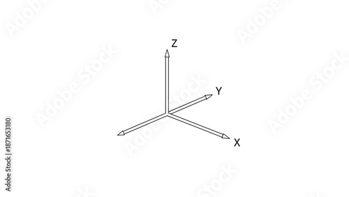 A simple black and white line diagram of a 3D Cartesian coordinate system with the X, Y, and Z axes labeled for math or science.