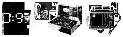 Vintage Digital Clock, Retro Computer, Car Battery with Jump Starter