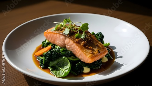grilled salmon steak with vegetables