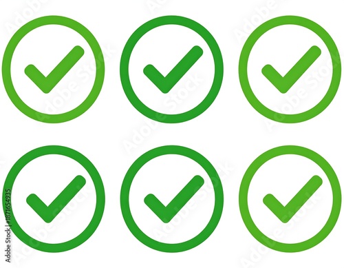 Six green checkmarks in circles