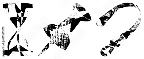 Abstract Geometric Shapes with Grunge Texture in Black and White