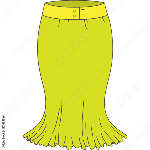 Yellow skirt with yellow waistband and flared hem