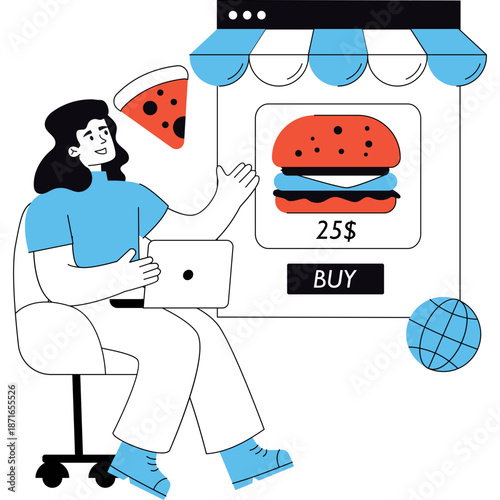 Woman ordering food online from a digital storefront