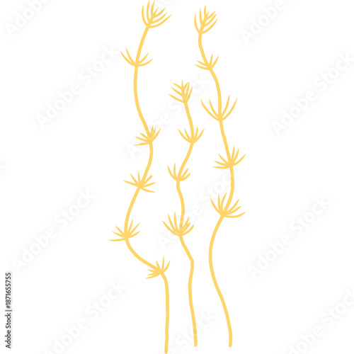 Yellow abstract plant stems with small leaves