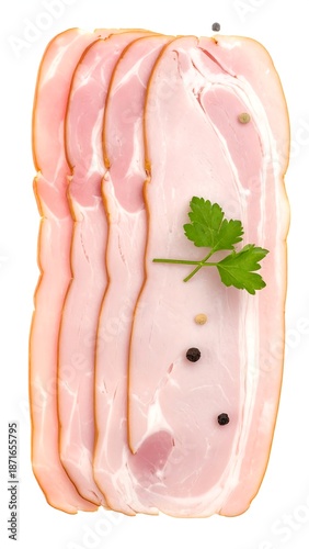 Sliced bacon with garnish