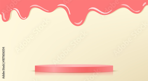 Cream and Pink background vector 3d with Pink podium Space for selling products on the website. Background for desserts or products with a sweet scent. Vector illustration.