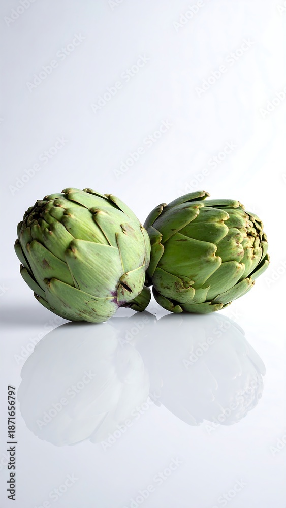 Fototapeta premium Two artichokes on a white background